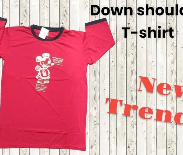 Down Shoulder Tshirt  - Black, L