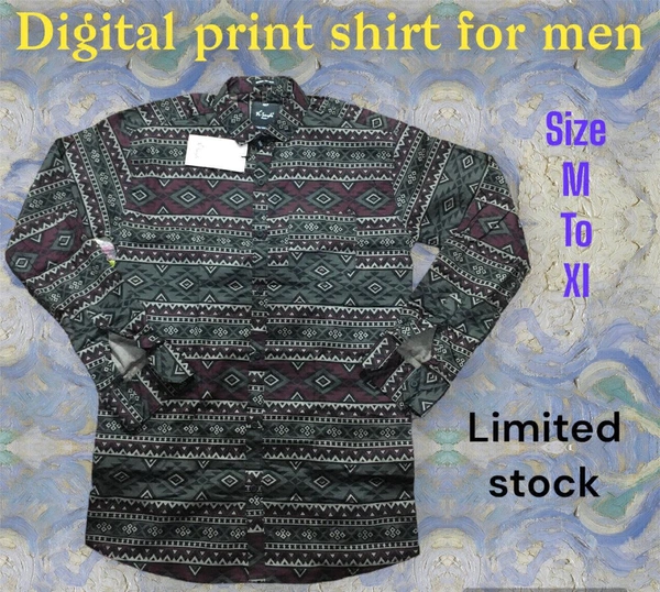Digital Print Shirt For Men  - Black, XL