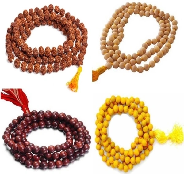 Nakshatra Jyotish Nak401467 Combo Pack of Rudraksha Mala,Tulsi Mala ,Lal Chandan Mala ,Haldi mala 100% Original Beads 7-8 mm. Beads Wood Chain