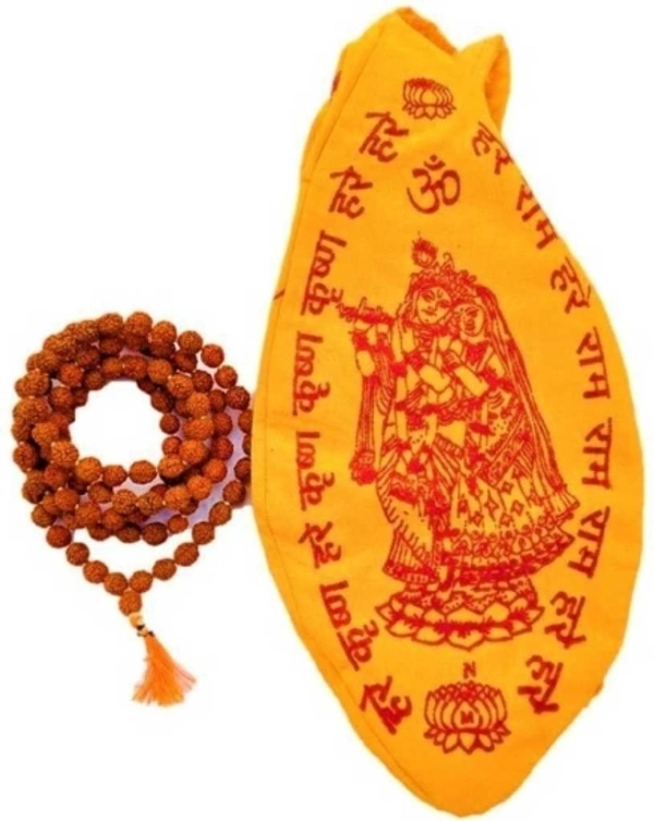 Third Eye™ 5 Mukhi Rudraksha Mala Lab Certified With Gomukhi Japa Bag 108 Beads Brass Chain