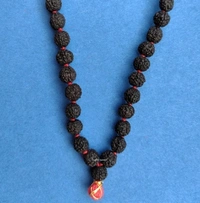  Rudraksha Mala 8MM Panchmukhi Bead 108 + 1 Nos Black Color 48 cm Long Japa Puja Wood Chain