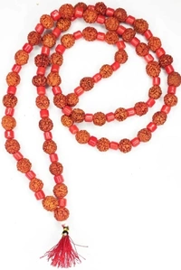 Rudraksha Mala With Red Moonga Original Rudraksha Moonga Mala For Japa Mala For Mens and Womens Wood Chain