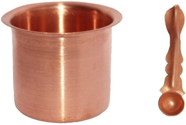 Brass & Copper Pooja Samagri || Combo of 5 Set, Copper OM Plate, Brass Pooja Bell/Ghanti and Copper Kalash Lota with Panch Patra/Achmani Pali Best Items for Temple/Home/Gifts for All Pooja Purpose, (Pack of 1) Brass, Copper