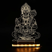 Lord Hanuman Acrylic Night lamp for Home, Mini Temple with Wooden Base and 12V 1 amp Adapter ( Warm White Light ) Table Lamp