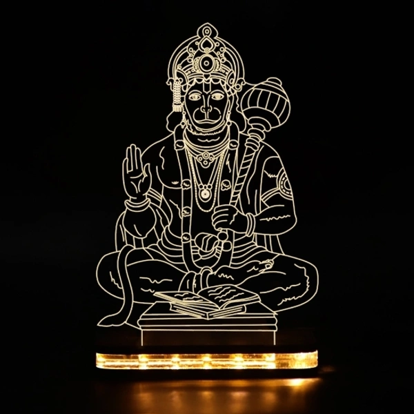 Lord Hanuman Acrylic Night lamp for Home, Mini Temple with Wooden Base and 12V 1 amp Adapter ( Warm White Light ) Table Lamp