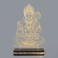 Lord Hanuman Acrylic Night lamp for Home, Mini Temple with Wooden Base and 12V 1 amp Adapter ( Warm White Light ) Table Lamp