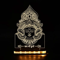 Goddess Maa Durga 3D Acrylic Table lamp for Home Decor Warm White Light with 12V 1 amp Adapter (Wooden Base) Table Lamp