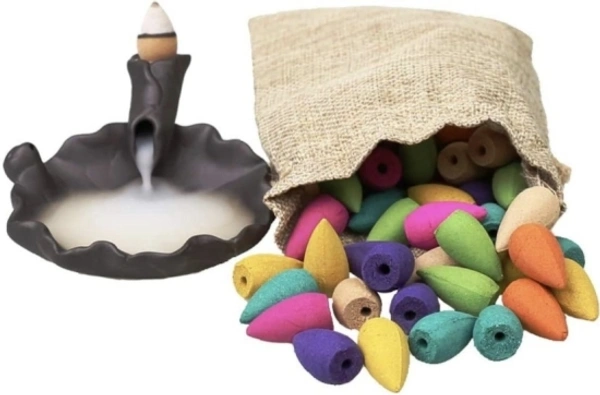 3 DIYA BACKFLOW INCENSE BURNER WITH 20 CONES MIX