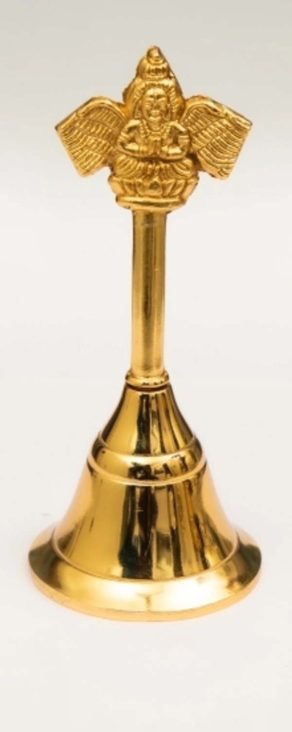 AROHA Studio Pooja Mandir Bell, Garuda Ghanti (100 Gram Height 4.5 inch) Gold Plated Pooja Bell