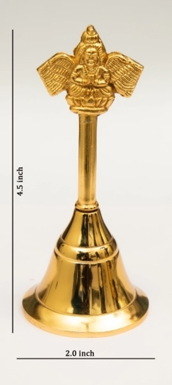 AROHA Studio Pooja Mandir Bell, Garuda Ghanti (100 Gram Height 4.5 inch) Gold Plated Pooja Bell