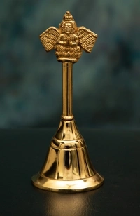 AROHA Studio Pooja Mandir Bell, Garuda Ghanti (100 Gram Height 4.5 inch) Gold Plated Pooja Bell