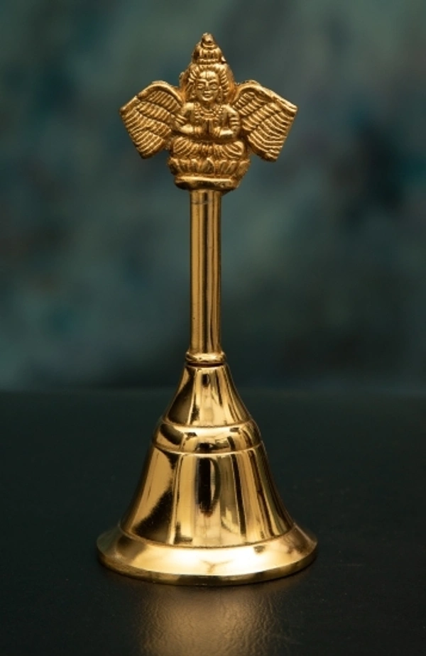 AROHA Studio Pooja Mandir Bell, Garuda Ghanti (100 Gram Height 4.5 inch) Gold Plated Pooja Bell