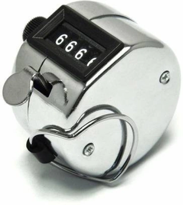 Counter Clicker Resettable Manual 4 Digit Registers 0-9999 Analog Tally Counter (Silver Pack of 1) Analog Tally Counter