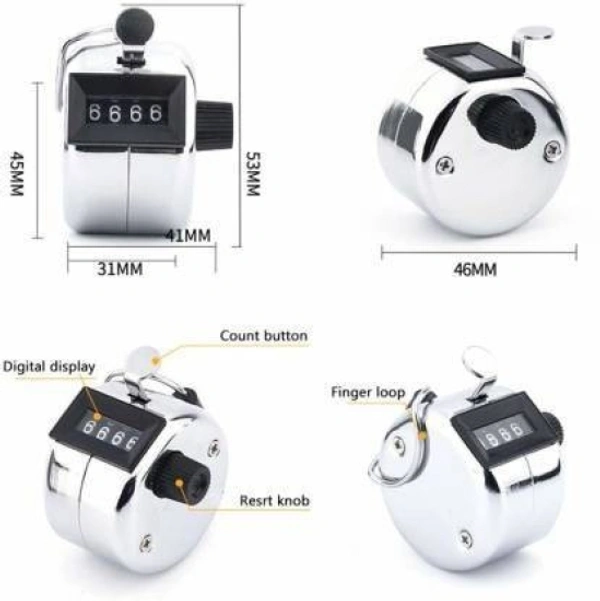 Counter Clicker Resettable Manual 4 Digit Registers 0-9999 Analog Tally Counter (Silver Pack of 1) Analog Tally Counter