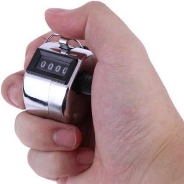 Counter Clicker Resettable Manual 4 Digit Registers 0-9999 Analog Tally Counter (Silver Pack of 1) Analog Tally Counter