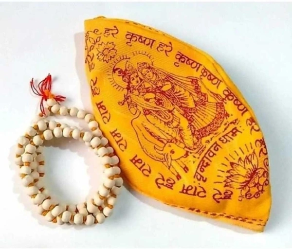 Natural Tulsi Japa Mala and Gomukhi ( Japa Bag ) Combo 108+1 Beads Wood Necklace Wood Chain