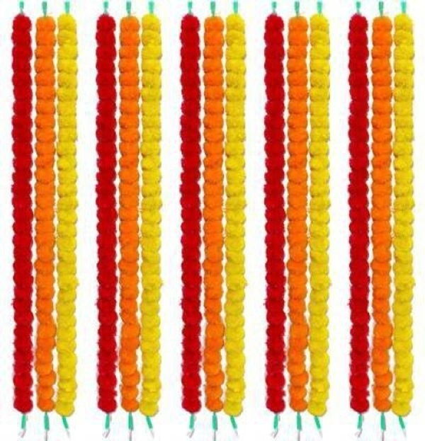 15 Artificial Flower, Garlands for Office, Home, Diwali, Navratri Decoration Pack of 15 Strings of Yellow & Orange Plastic Garland PVC Garland