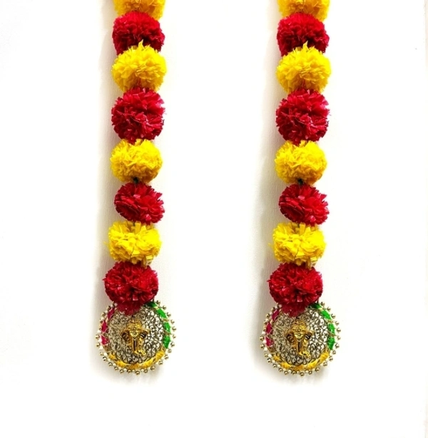 Artificial marigold flower Genda ladi red yellow color with golden bell(Packof2) Garland