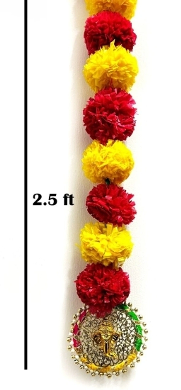 Artificial marigold flower Genda ladi red yellow color with golden bell(Packof2) Garland