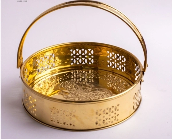 Pure Brass traditional design Laxmi Basket Round Shape Basket for pooja essential Diameter (20) Brass Flower Basket
