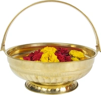 Traditional Handcrafted Lakshmi Brass Flower basket for Pooja/Worship-LEAF Brass