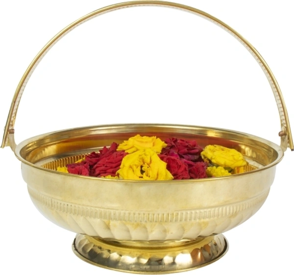 Traditional Handcrafted Lakshmi Brass Flower basket for Pooja/Worship-LEAF Brass