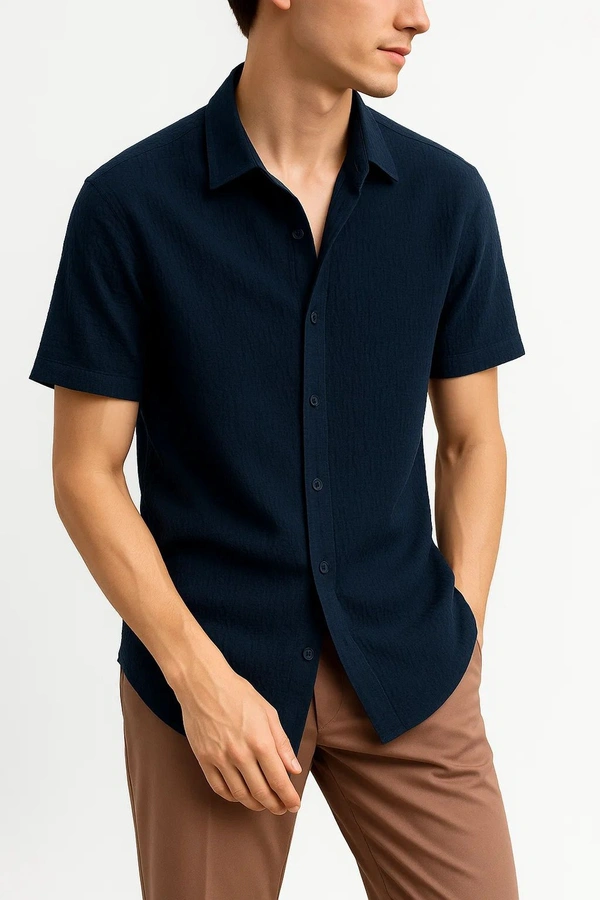 Deozn Slim Fit Men Shirt - Navy Blue, L