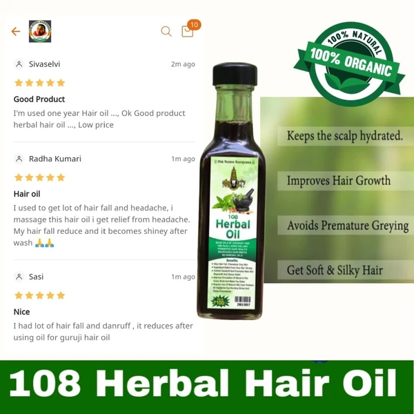 108 Herbs Hair Oil - ( 100ml ) Hair Growth /108 மூலிகைகள் முடி எண்ணெய் - முடி வளர்ச்சி - 1 Bottle - 100 ML