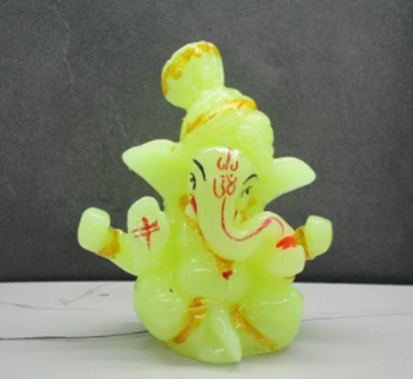 Glow in the dark Car Dashboard Ganesha Idol with Pugri - Prepaid