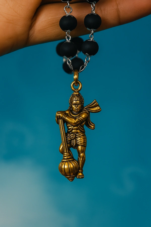 Original German Silver Karungali 6.5mm Mala with bahubali hanuman Pendant