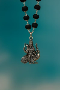 Original German Silver Karungali 6.5mm Mala with Lord Murgan with Peacock Pendantwith Certificate”