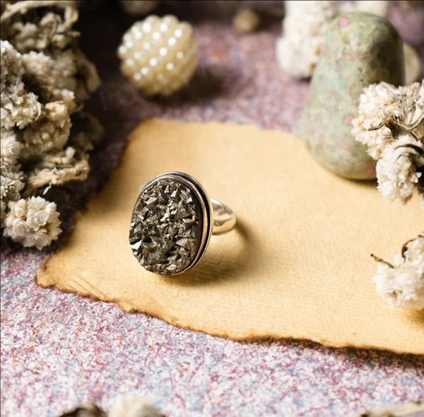 Swarnamukhi Adjustable size Ring  (Raw Pyrite Stone Ring) For Wealth 