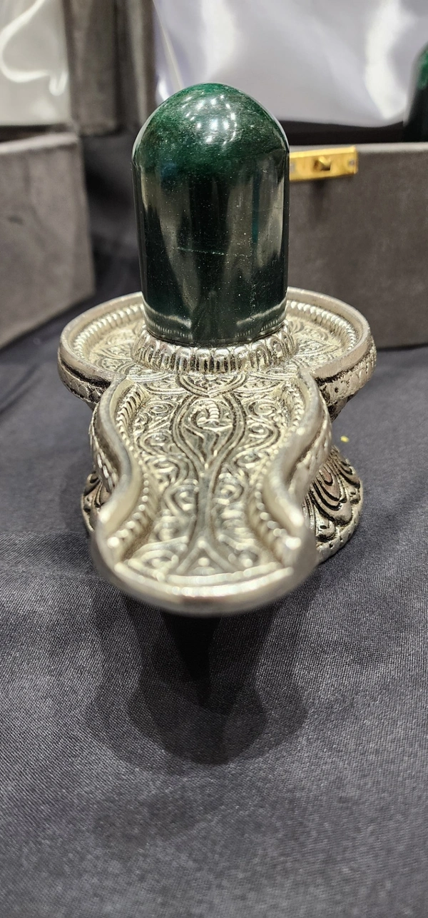 Green margaj( margadam) shivling German Silver base  - prepaid only