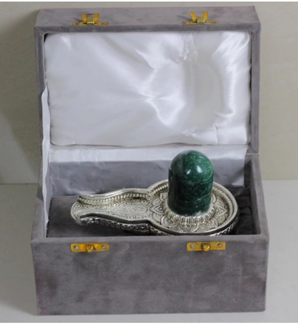 Green margaj( margadam) shivling German Silver base  - prepaid only