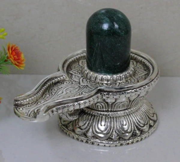 Green margaj( margadam) shivling German Silver base  - prepaid only