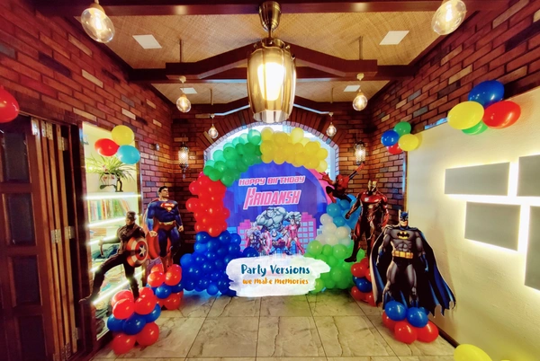 Round Theme & Balloons Decor  - 7x7ft & 5.5ft Backdrop, Multicolour