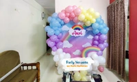 Round Theme & Balloons Decor  - 7x7ft & 5.5ft Backdrop, Multicolour
