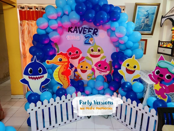 Round Theme & Balloons Decor  - 7x7ft & 5.5ft Backdrop, Multicolour