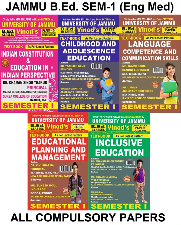 Vinod JAMMU B.Ed. SET SEM-1 All Compulsory Subject Textbooks (English Medium) JAMMU UNIVERSITY - Vinod Publications ; CALL 9218-21-9218