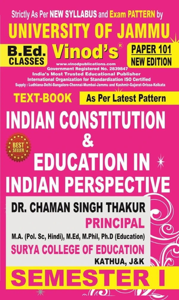 Vinod JAMMU B.Ed. SET SEM-1 All Compulsory Subject Textbooks (English Medium) JAMMU UNIVERSITY - Vinod Publications ; CALL 9218-21-9218