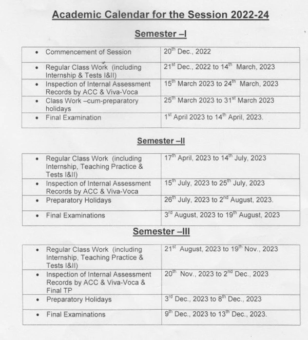 Z- Notification B.Ed. Calendar Session 2021-2023, 2022-2024 Jammu University