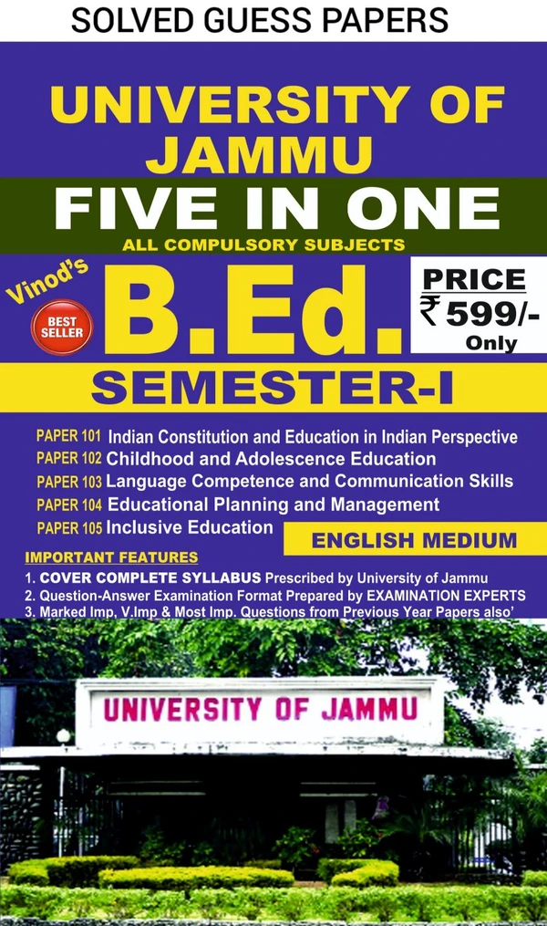 Vinod B.Ed. SEM-1 (E) Solved Guess Papers (FIVE IN ONE) - Jammu University (2023 NEW EDITION)
