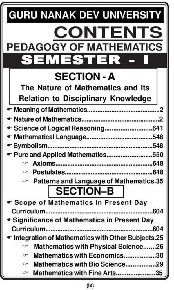 Vinod GNDU B.Ed. Pedagogy Of Mathematics (P) Punjabi Medium - SEMESTER 1, 2 Guru Nanak Dev University - Dr. S.S. Aggarwal