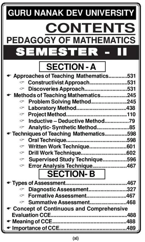 Vinod GNDU B.Ed. Pedagogy Of Mathematics (P) Punjabi Medium - SEMESTER 1, 2 Guru Nanak Dev University - Dr. S.S. Aggarwal