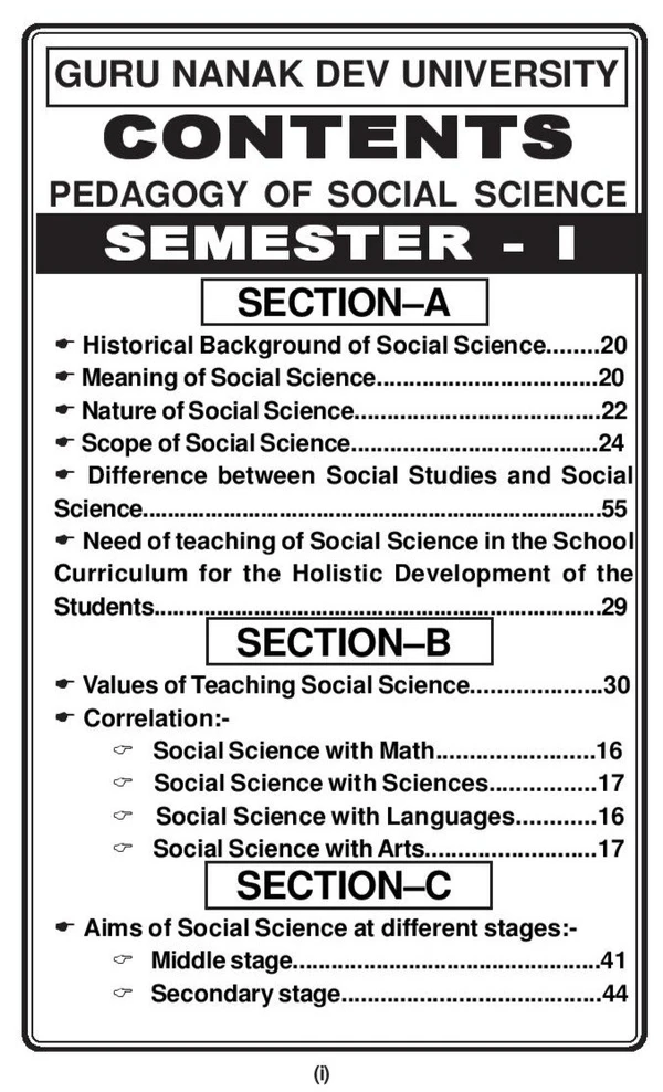 Vinod GNDU B.Ed. Pedagogy Of Social Science (P) Punjabi Medium - SEMESTER 1, 2 Guru Nanak Dev University - Dr. Kulwinder Kaur