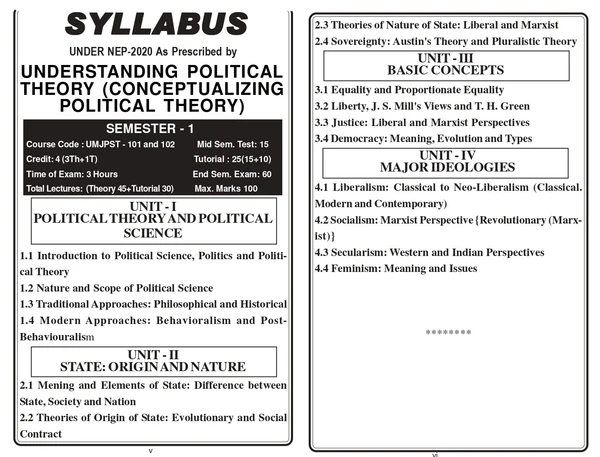 Vinod JAMMU B.A. 1st Sem - UNDERSTANDING POLITICAL THEORY / Conceptualizing Political Theory (MAJOR AND MINOR COURSES) Codes: UMJPST 101, UMIPST 102 (As Per JAMMU UNIVERSITY under NEP 2020) - VINOD PUBLICATIONS ; CALL 9218-21-9218 - Prof. Murtaza Ahmed, Mr. Mohammad Aqeel Mir, Dr. Jahangeer Ahmad Bhat, 978-93-95505-69-7