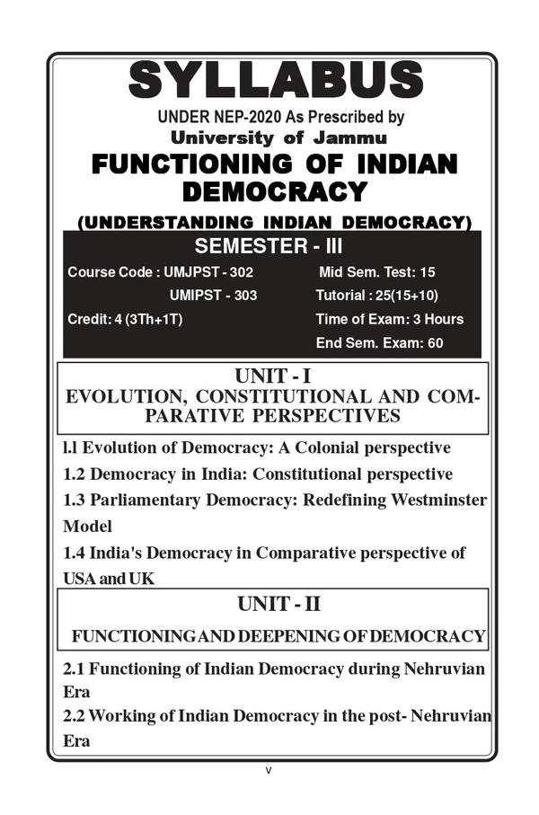 Vinod JAMMU B.A. 3rd Sem - Functioning of Indian Democracy (Understanding Indian Democracy) Codes: UMJPST 303, UMIPST 304 (As Per JAMMU UNIVERSITY Under NEP 2020) - VINOD PUBLICATIONS ; CALL 9218-21-9218 - Murtaza Ahmed, Zain Bin Hussain Batt, Jahangeer Ahmad Bhat, 978-93-95505-71-0