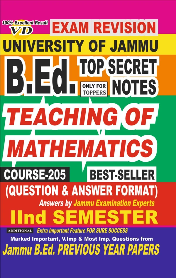 Vinod 204 (E) GP - Teaching of Mathematics JU Guess Papers Semester - II (English Medium) B.Ed. Jammu University - Vinod Publications Book