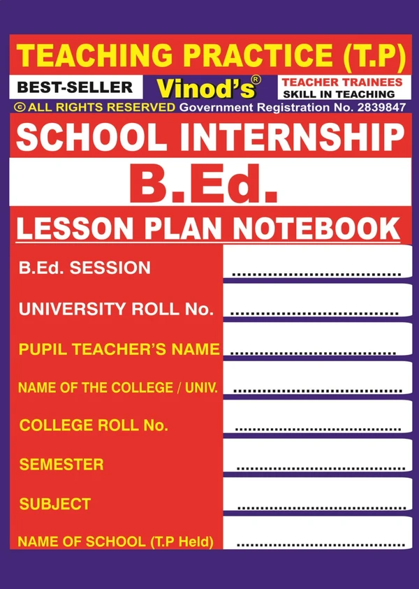 Vinod 304 Lesson Plan Notebook (School Internship) B.Ed. Textbook ; KASHMIR UNIVERSITY ; Vinod Publications ; CALL 9218219218