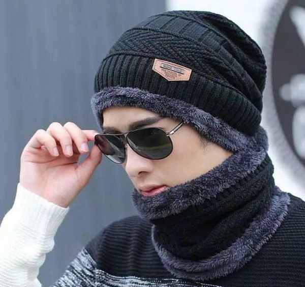 Winter Cap & Warm Beanie For Men Women - Black, Free Size